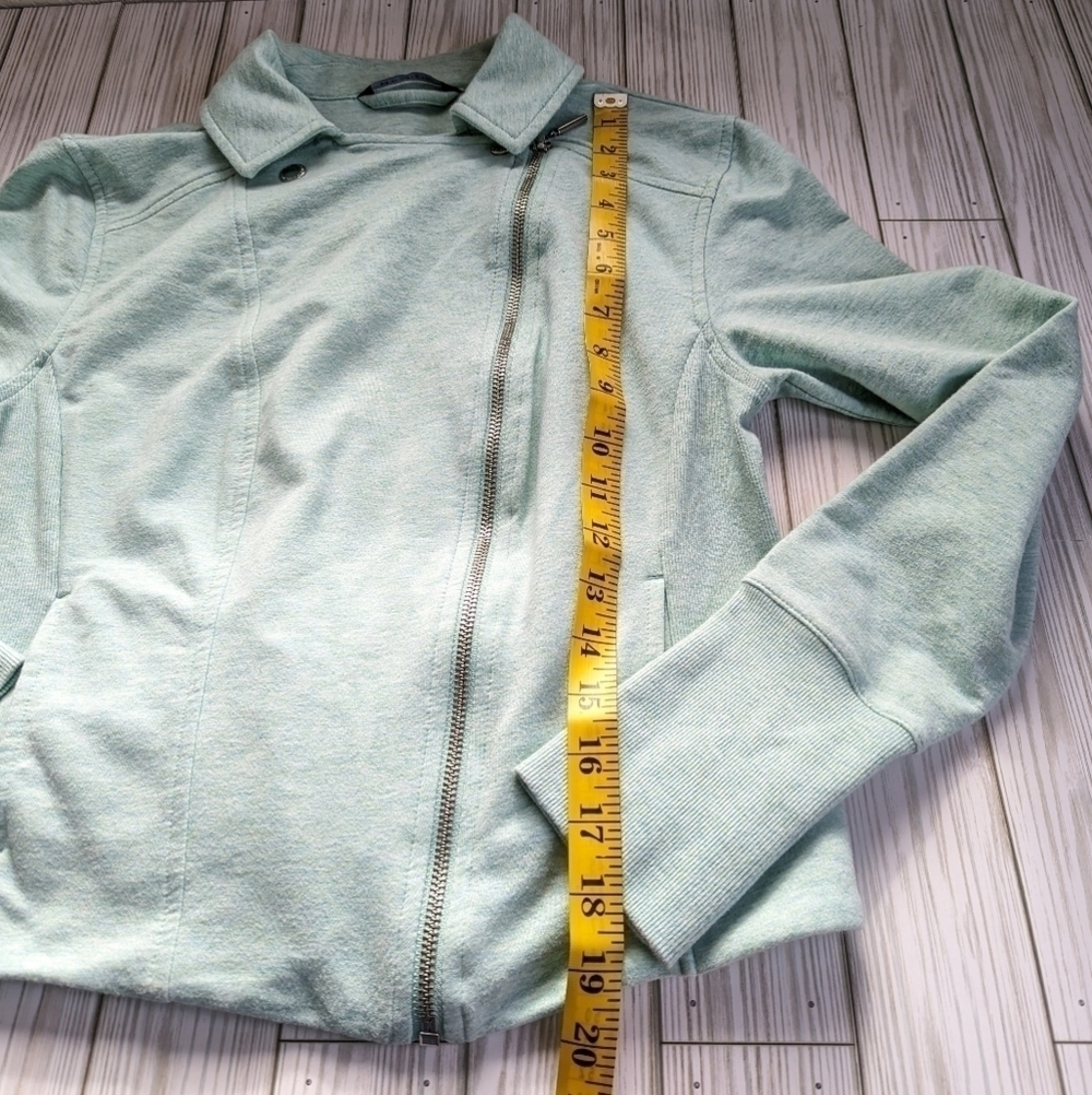 H by Halston Cotton French Terry Moto Jacket in Light Turquoise Size 10 - Picture 10 of 11